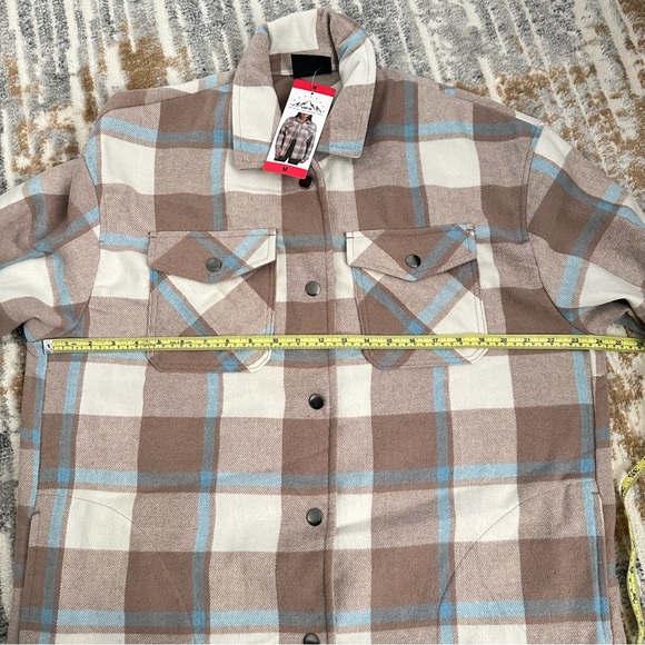 HFX Women's Heavy Flannel Plaid Shirt Jacket (Blue/Camel, Size M) - Picture 13 of 13